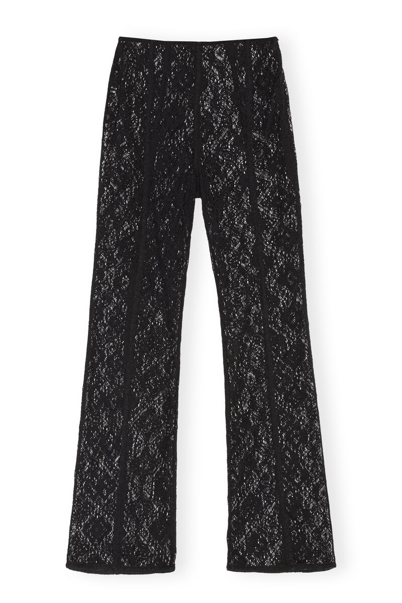 Flared Lace Pants, Cotton, in colour Black - 1 - GANNI