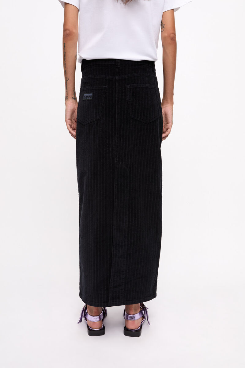 Black Corduroy Maxi Skirt, Elastane, in colour Black - 3 - GANNI