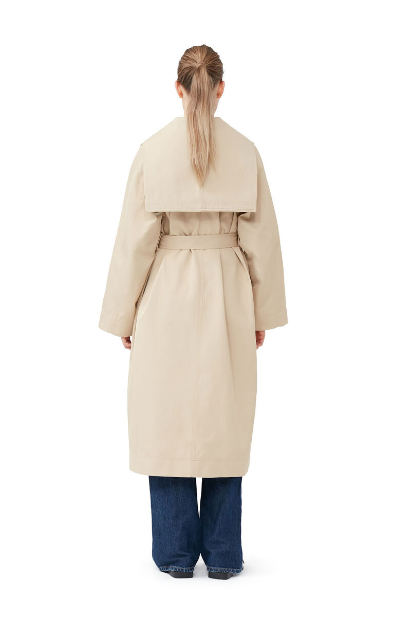 Heavy Twill Oversized Trench Coat, Recycled Polyester, in colour Pale Khaki - 2 - GANNI