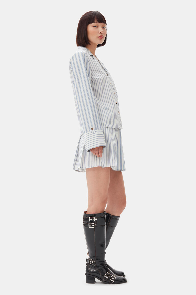 Blue Stripe Cotton Shirt, Cotton, in colour Egret - 3 - GANNI