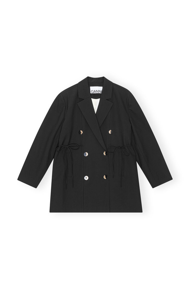 Black Drapey Melange Oversized Blazer, Elastane, in colour Black - 1 - GANNI