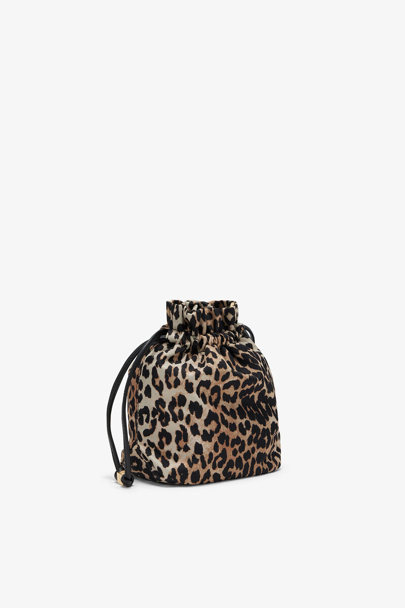 Printed Bou Bucket Pouch in Leopard, Recycled Polyamide, in colour Almond Milk - 2 - GANNI