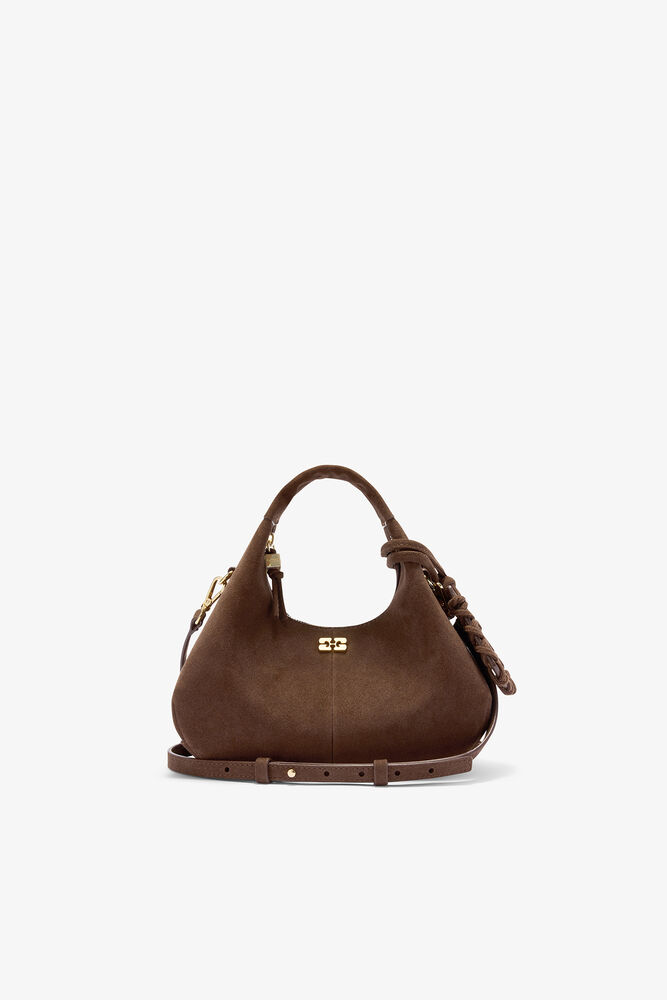 Brown Suede Mini Hobo Bag, Chicory Coffee