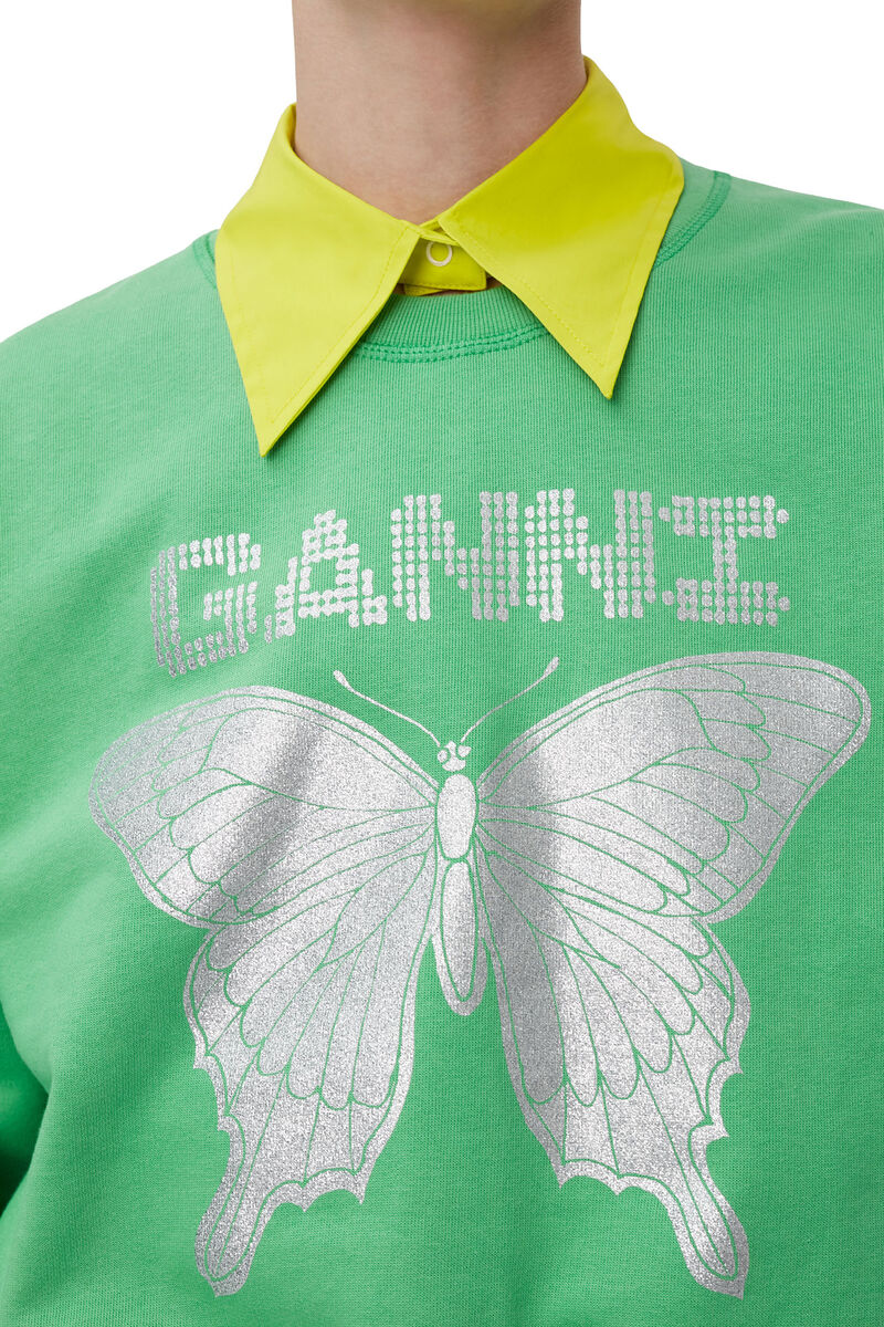 Green Butterfly Sweatshirt, Cotton, in colour Kelly Green - 4 - GANNI
