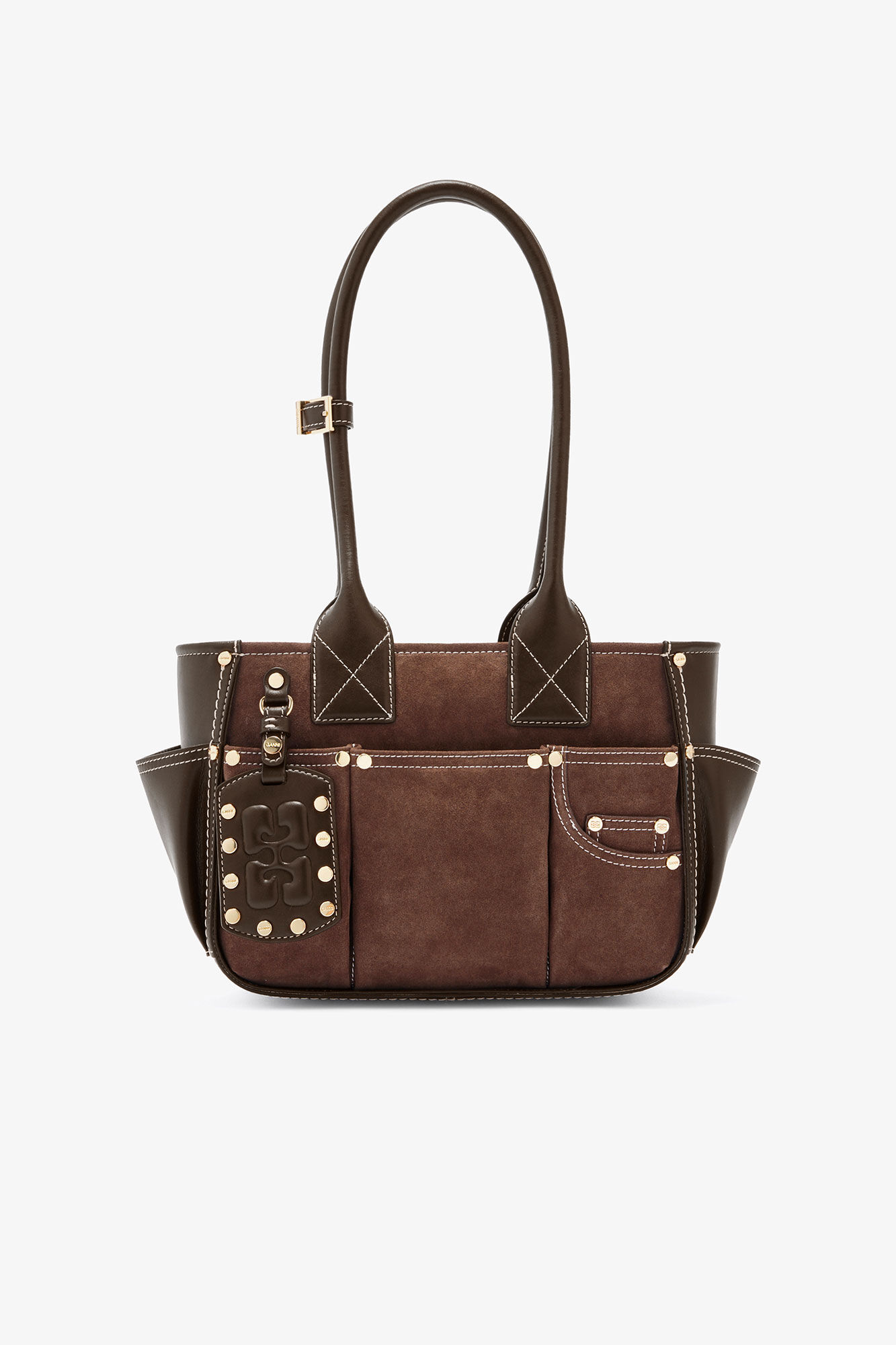Chicory Coffee Small Posy Bag in Brown Suede | GANNI US