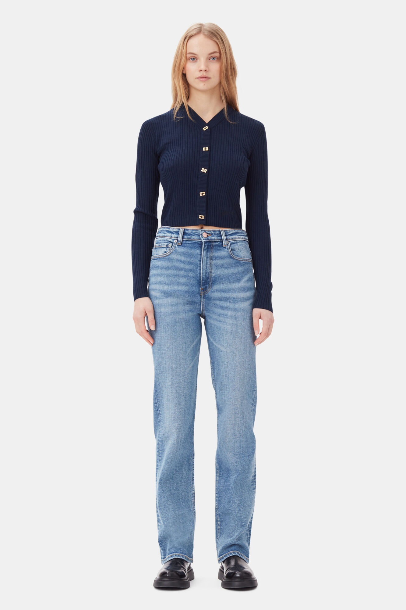 Mid Blue Vintage Pohli Jeans, Cotton, in colour Mid Blue Vintage - 1 - GANNI