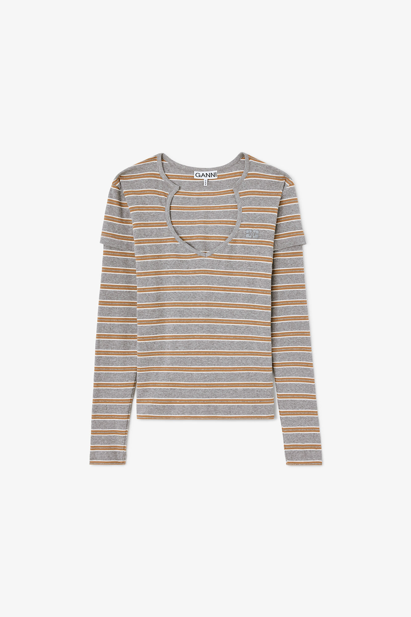 Long-sleeve Top in Stripe, Organic Cotton, in colour Paloma - 1 - GANNI