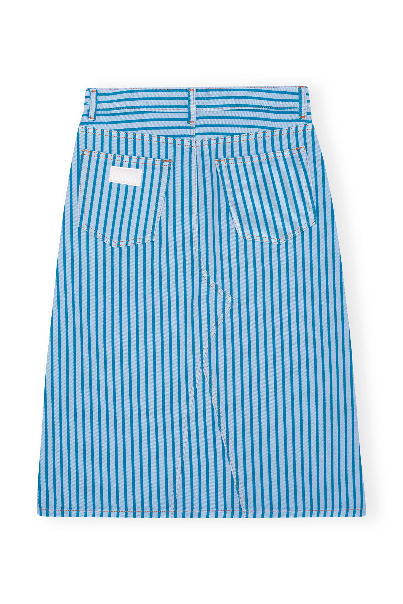 Re-cut Striped Denim Midi Skirt, Cotton, in colour Silver Lake Blue - 2 - GANNI