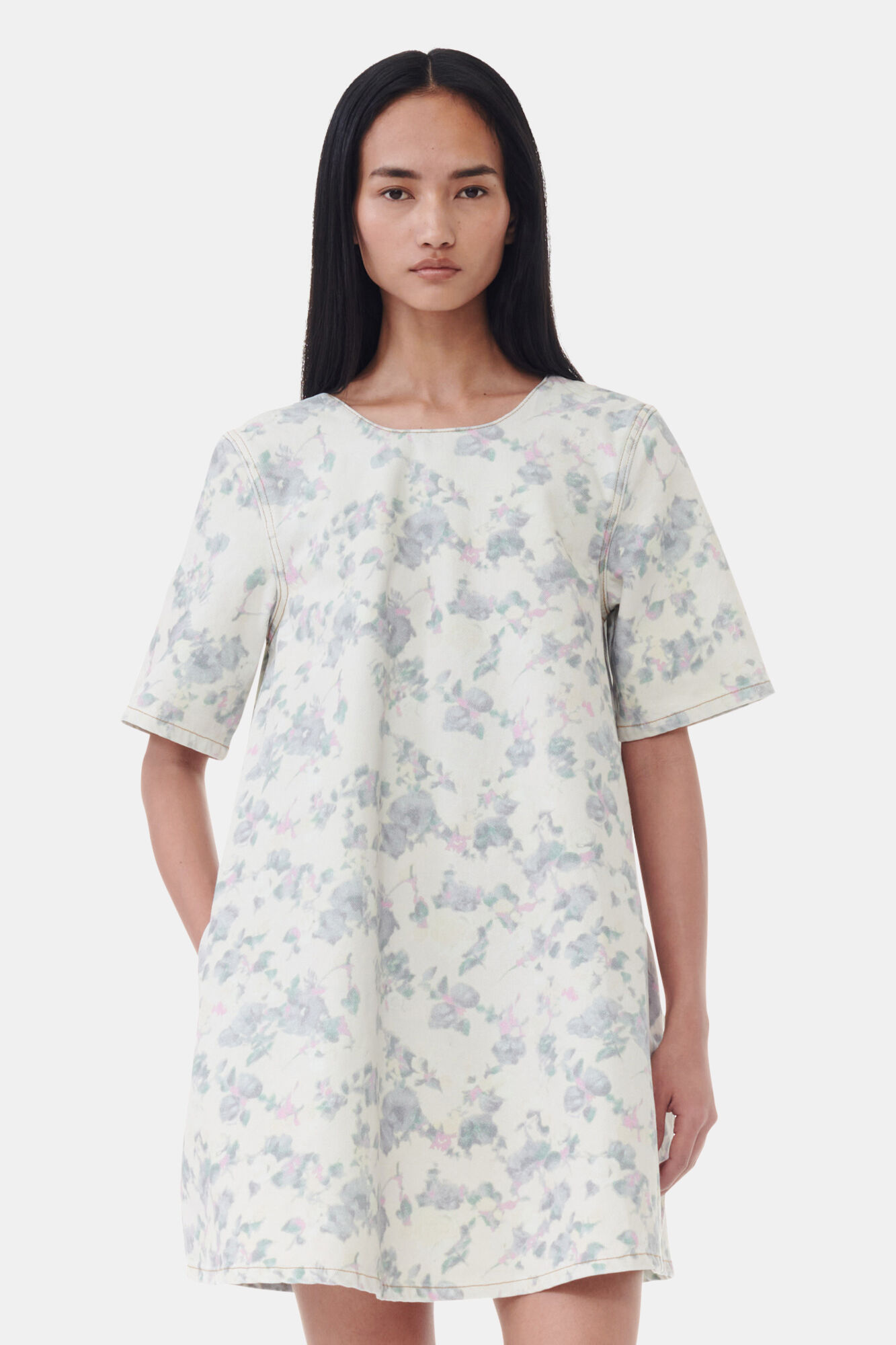 Tofu Floral Printed Denim Open Back Mini Dress | GANNI DK