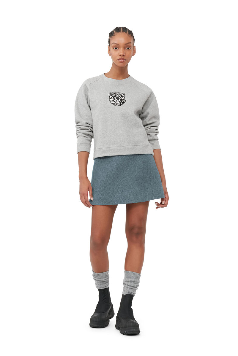 Grey Isoli Raglan Solid Sweatshirt, Cotton, in colour Paloma Melange - 1 - GANNI