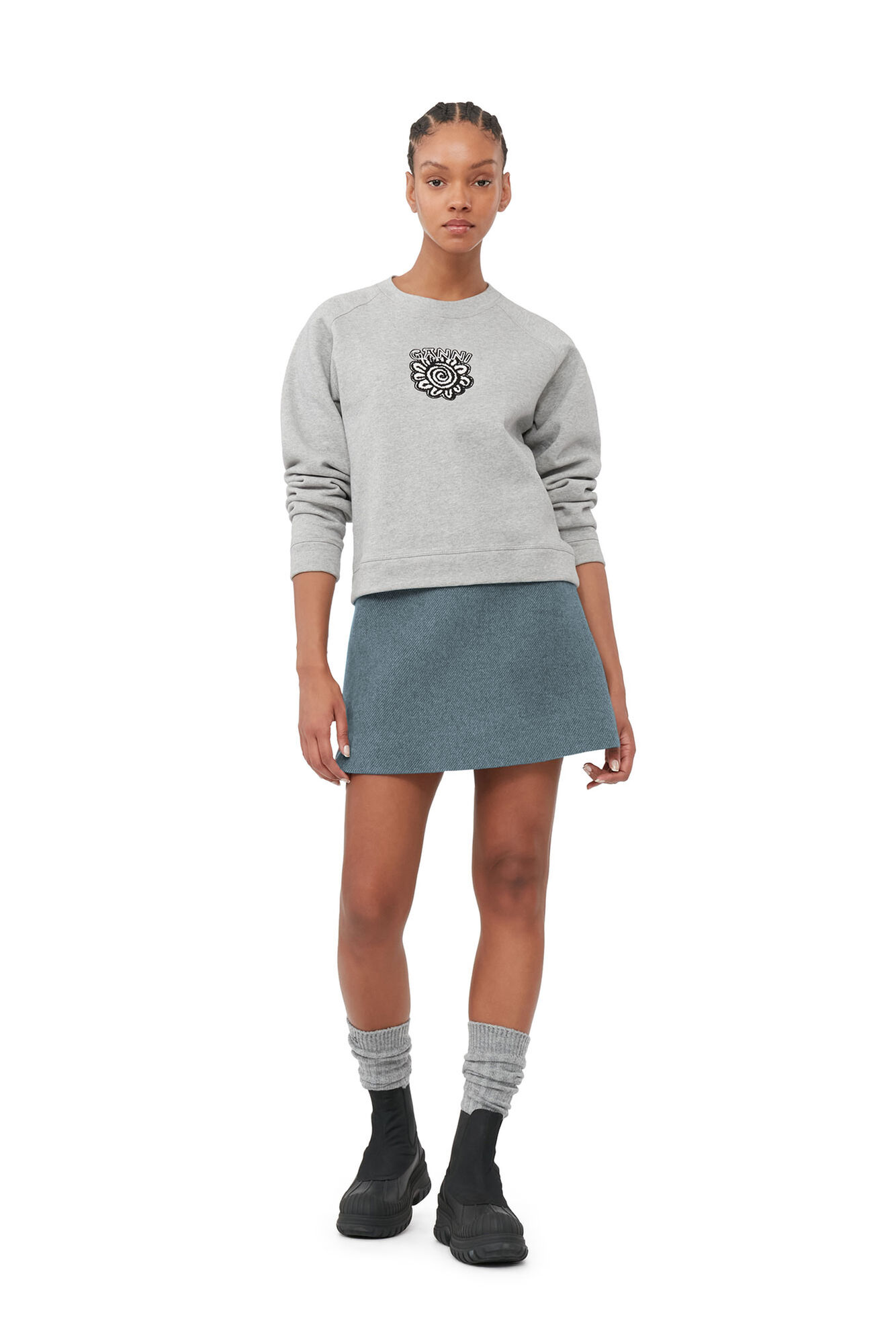 Ganni Grey Isoli Raglan Solid Sweatshirt