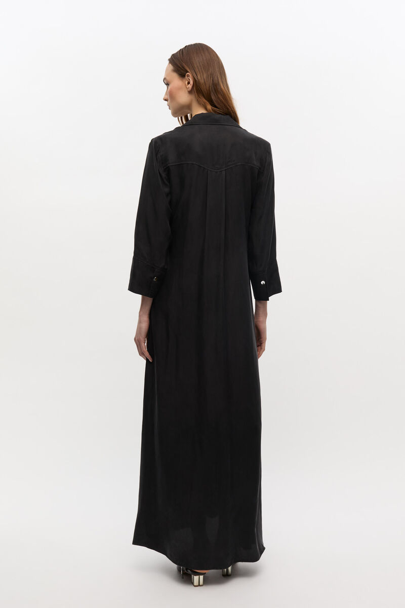 Lett, svart maxikjole i cupro, Cupro, in colour Black - 2 - GANNI