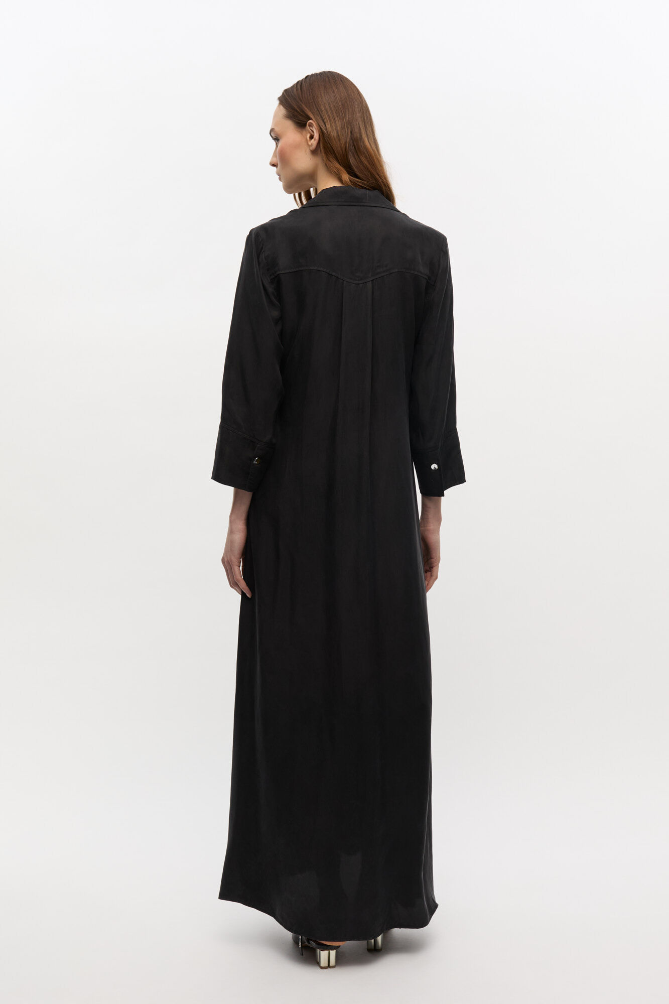 Black Fluid Cupro Maxi Dress, Cupro, in colour Black - 2 - GANNI