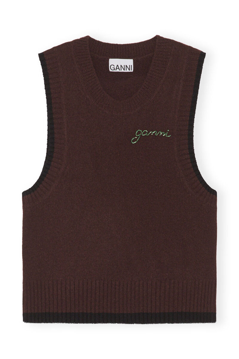 O-neck Vest, Cashmere, in colour Mole - 1 - GANNI