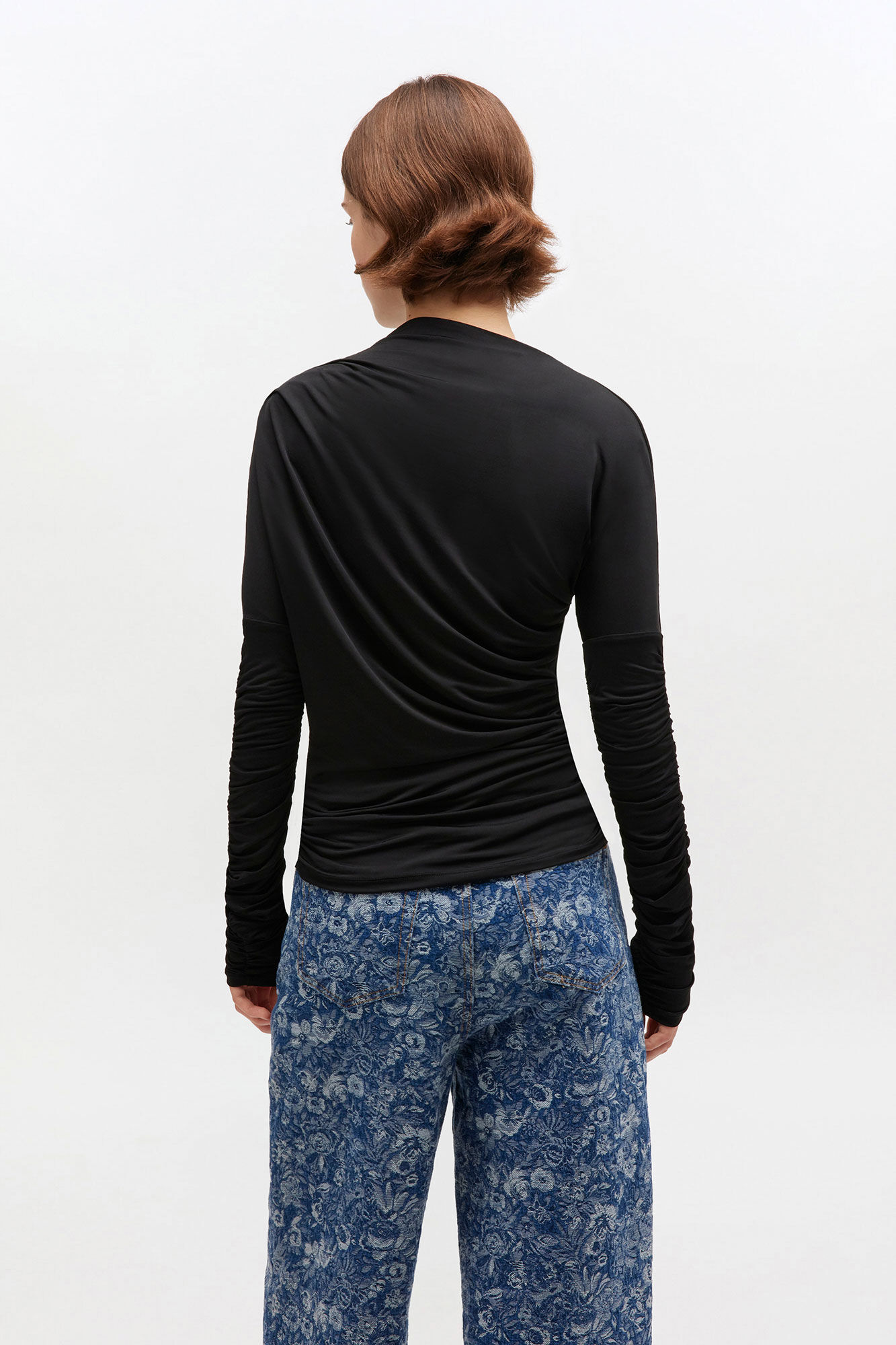 Black Ruched Top, Elastane, in colour Black - 3 - GANNI