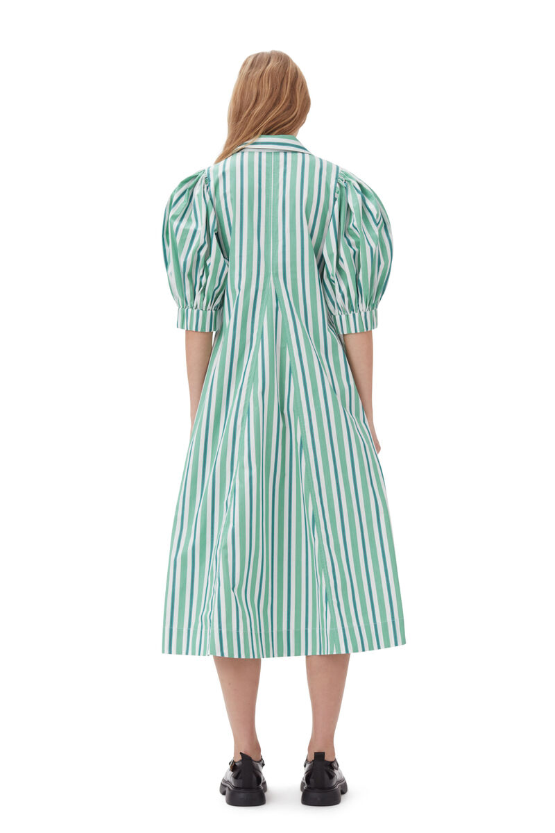 Green Striped Collar Long-kjole, Cotton, in colour Creme de Menthe - 4 - GANNI