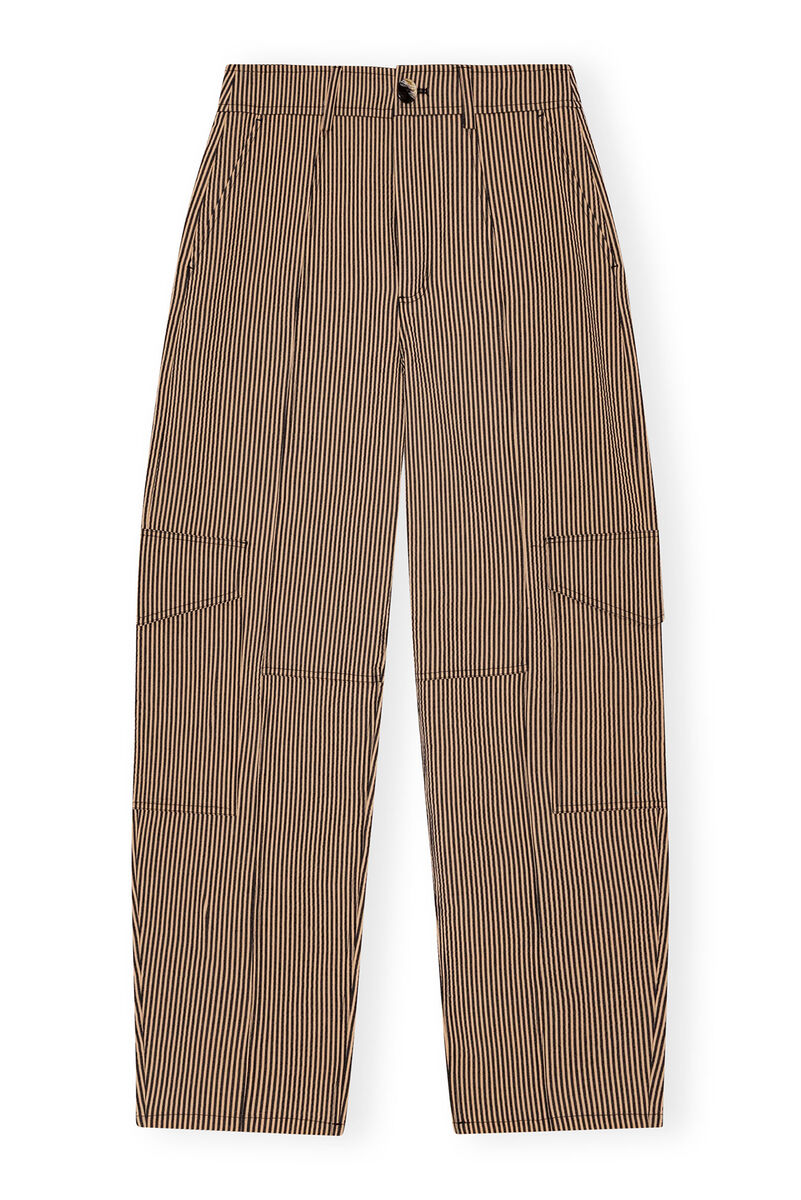 Seersucker Cargo Trousers, Cotton, in colour Irish Cream - 1 - GANNI