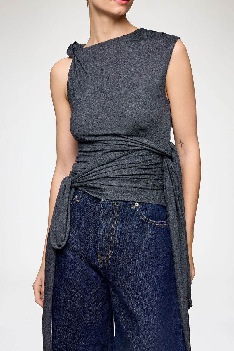 Haut en jersey gris, Modal, in colour Phantom - 4 - GANNI