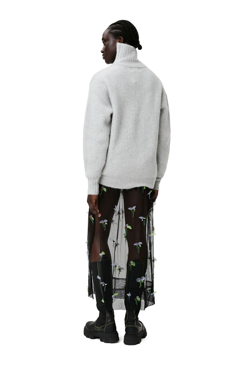 Highneck Zipper Pullover, Alpaca, in colour High Rise - 2 - GANNI