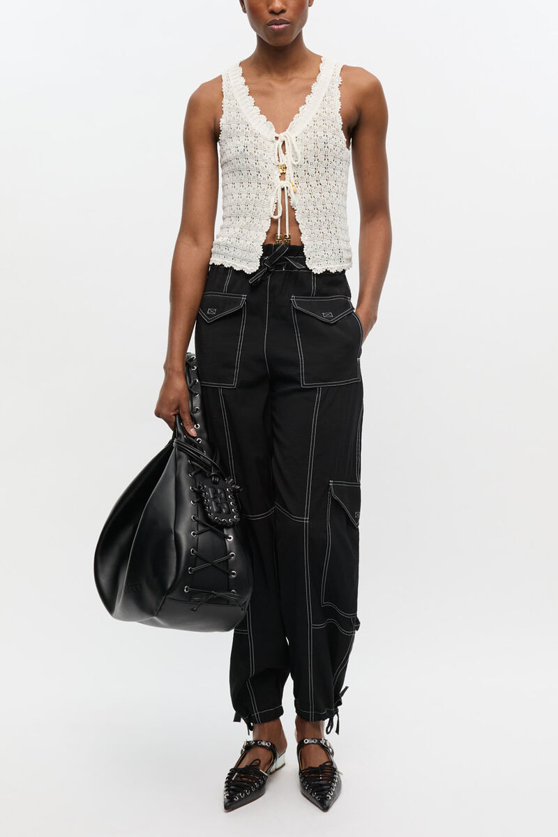 Offwhite strikvest i poientelle, LENZING&trade; ECOVERO&trade;, in colour Egret - 2 - GANNI