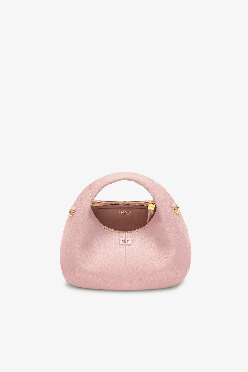 Grained Mini Hobo Bag, Recycled Polyester, in colour Chalk Pink - 3 - GANNI