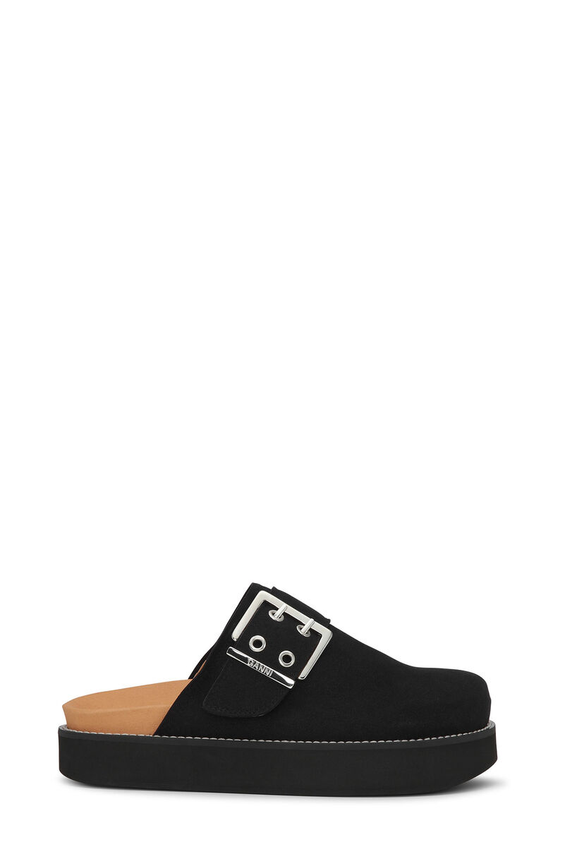 Black Suede Feminine Buckle mules, Polyurethane, in colour Black - 1 - GANNI