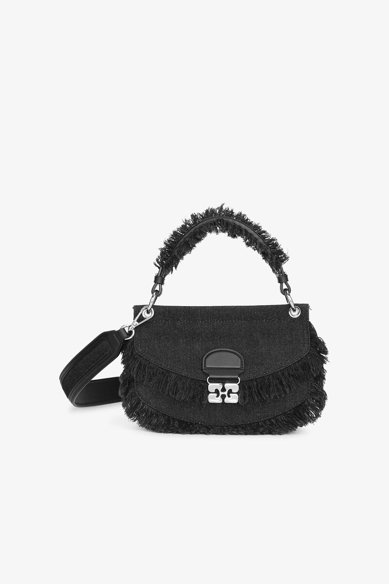 Black Denim Mini Top Handle Apo-G Bag, Recycled Cotton, in colour Black - 1 - GANNI