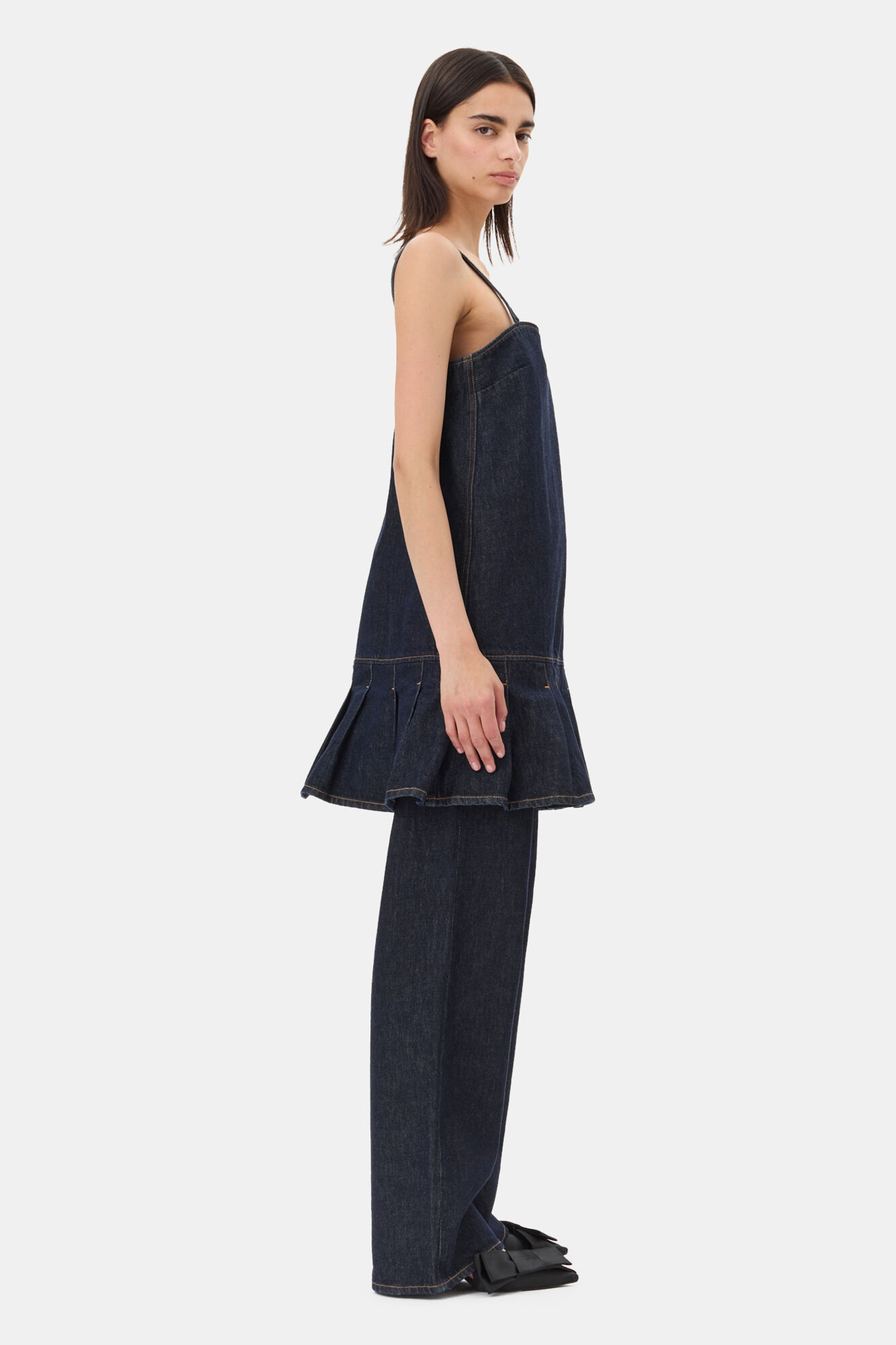 Denim Strap Mini klänning, Cotton, in colour Rinse - 3 - GANNI