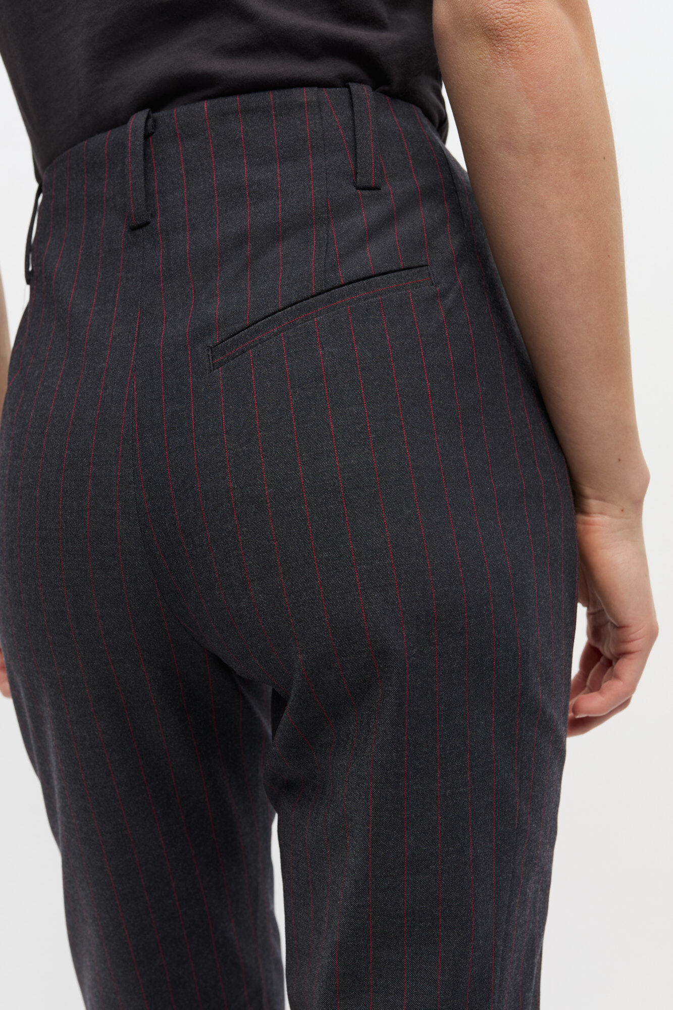 Black Pinstripe Capri Trousers, Elastane, in colour Phantom - 4 - GANNI