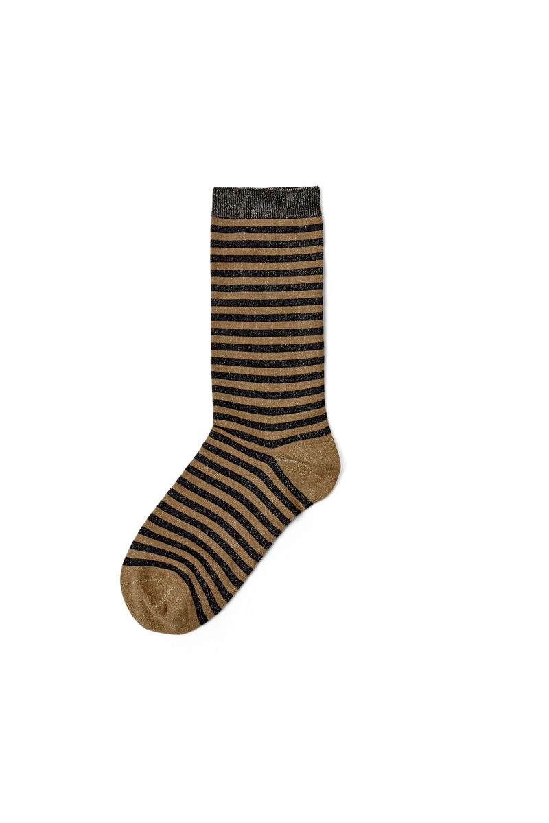 Paltrow Glitter Ankle Socks, in colour Cork Stripes - 1 - GANNI
