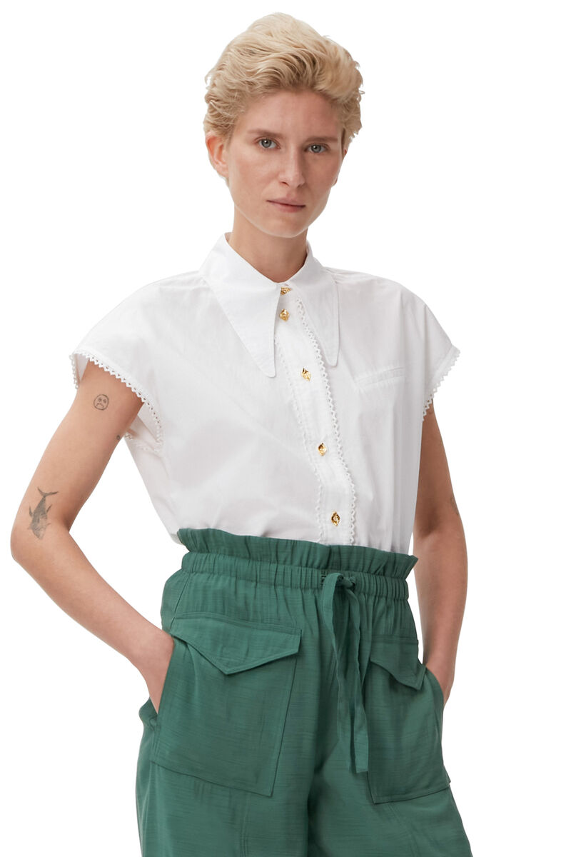 Sleeveless Shirt, Cotton, in colour Bright White - 1 - GANNI