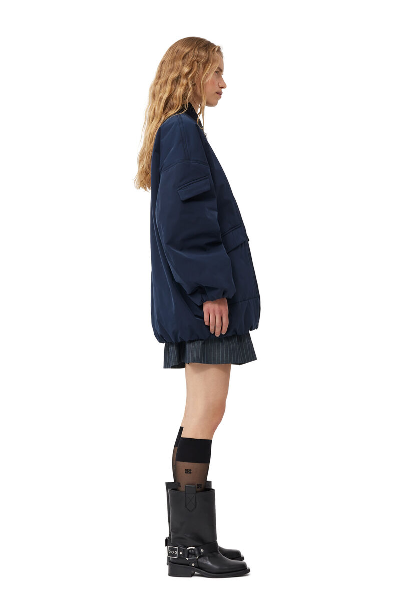 Blue Twill Oversized bomberjacka, Recycled Polyester, in colour Sky Captain - 4 - GANNI