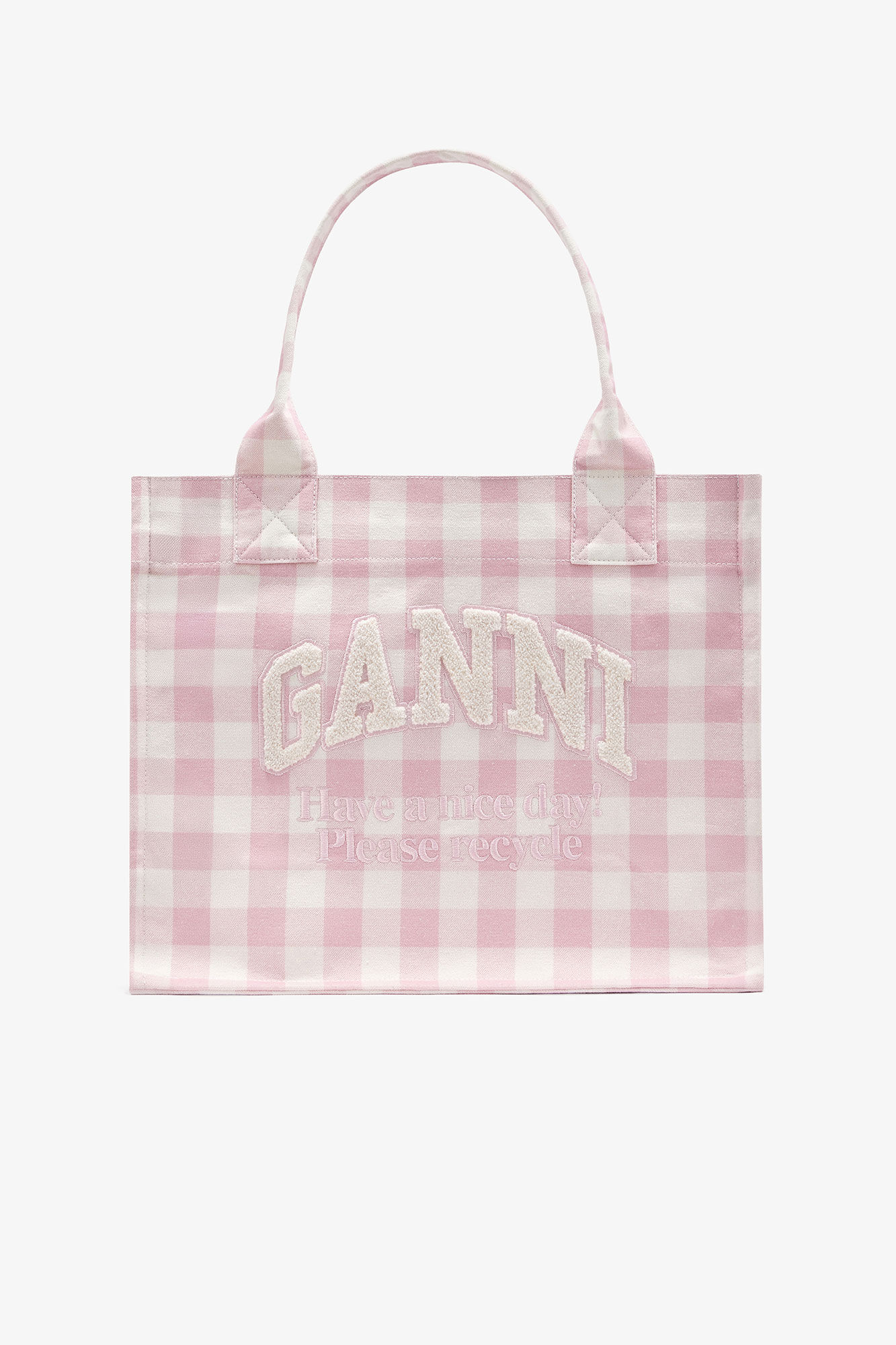 Grand tote à carreaux vichy, Recycled Cotton, in colour Bleached Mauve - 1 - GANNI