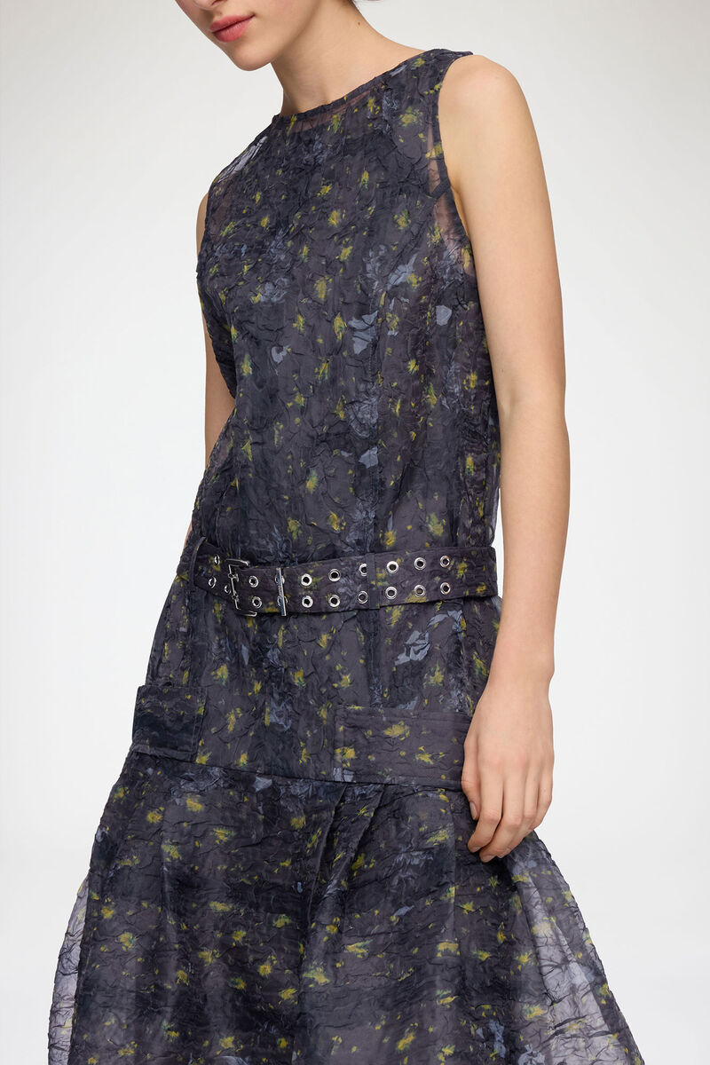 Dress in Shibori Organza, Recycled Polyester, in colour Black Sand - 3 - GANNI