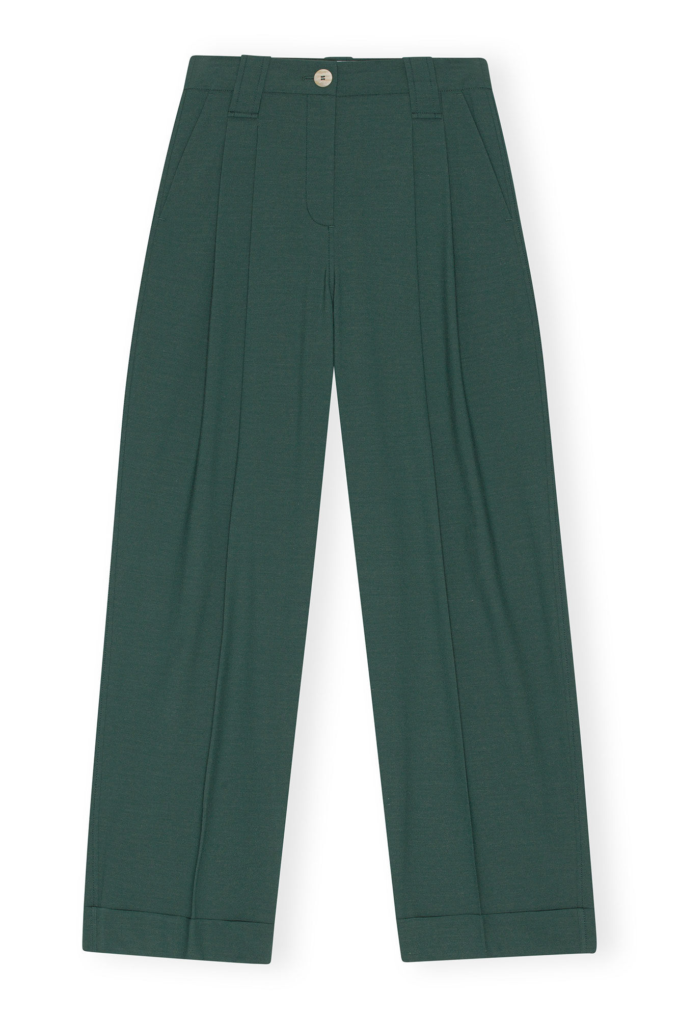 Drapey Melange Pleat Pants, Elastane, in colour Trekking Green - 1 - GANNI