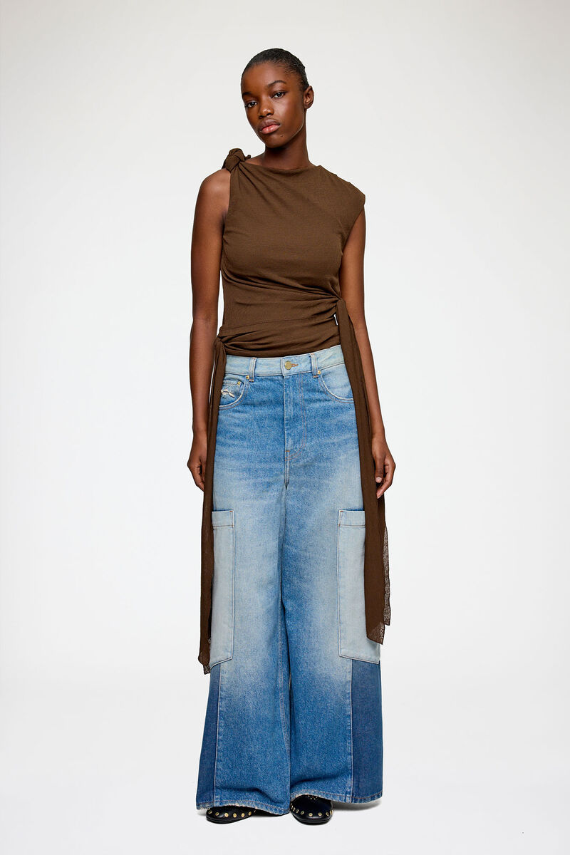 Baggy vid modell i lappt&auml;cksdenim, Organic Cotton, in colour Mid Blue Vintage - 1 - GANNI