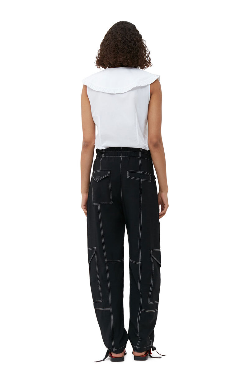 Light Slub Pocket Pants, Polyester, in colour Black - 2 - GANNI