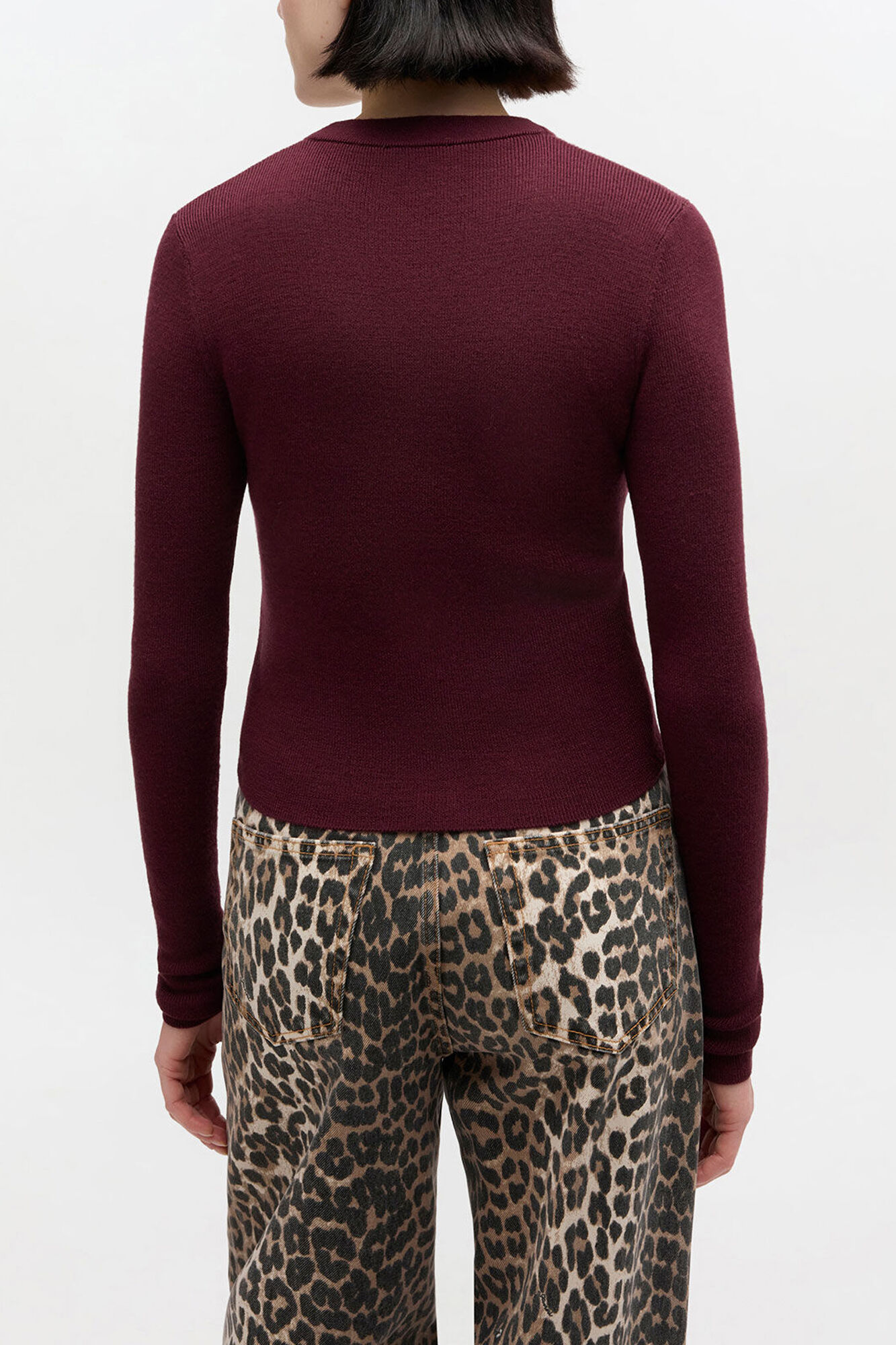 Ribbed V-Neck Cardigan, Wool, in colour Red Dahlia - 3 - GANNI