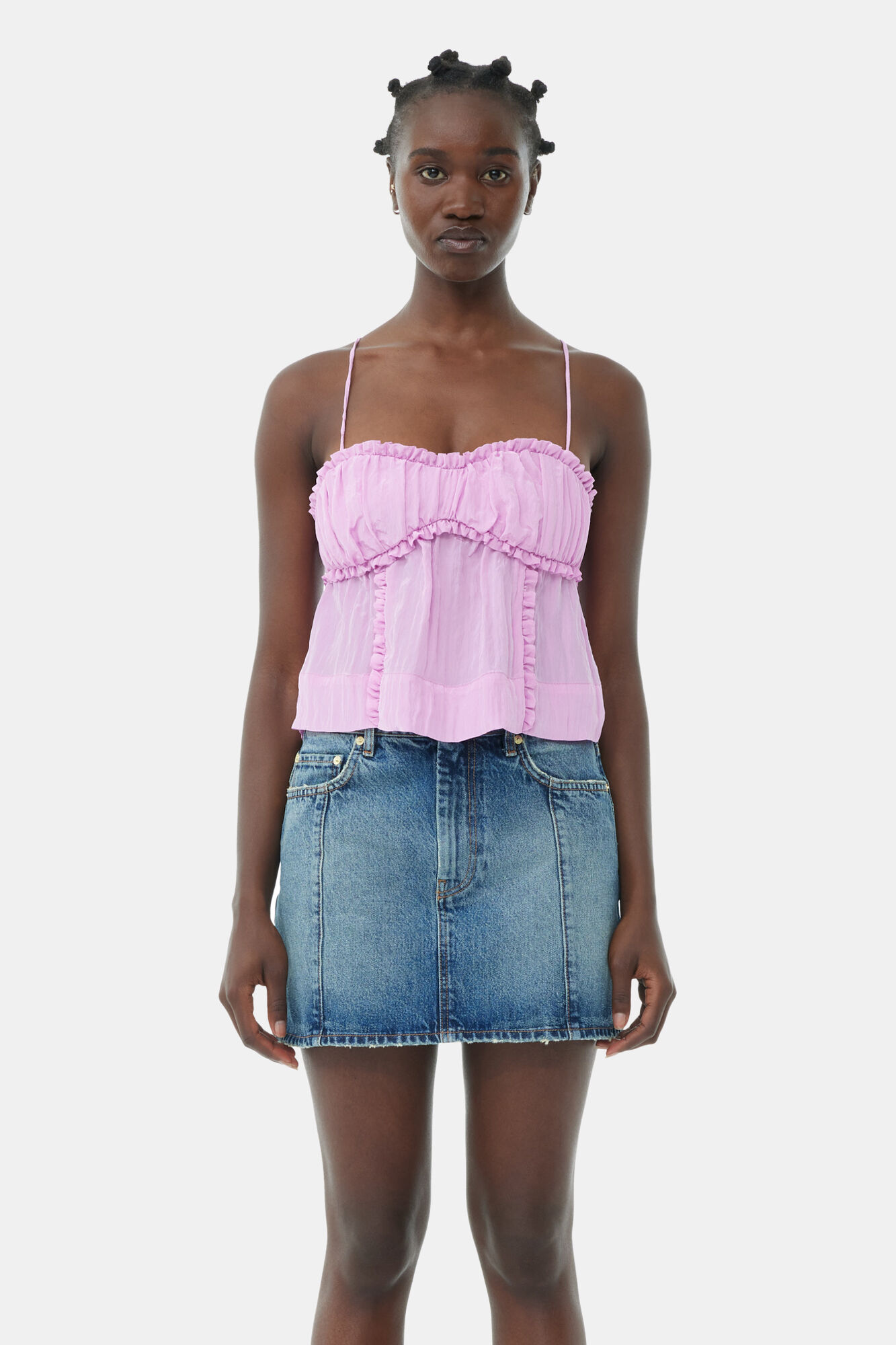 Jupe Sparkle Logo Denim Mini, Cotton, in colour Tint Wash - 2 - GANNI