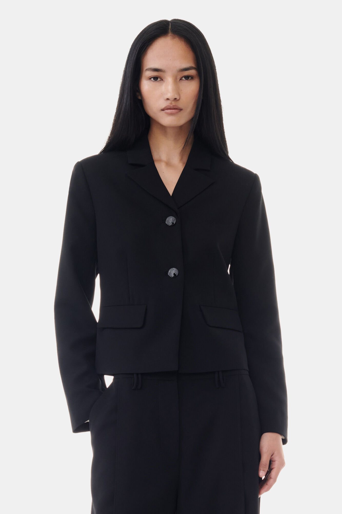 Black Black Light Twill Suiting Fitted Blazer | GANNI BG