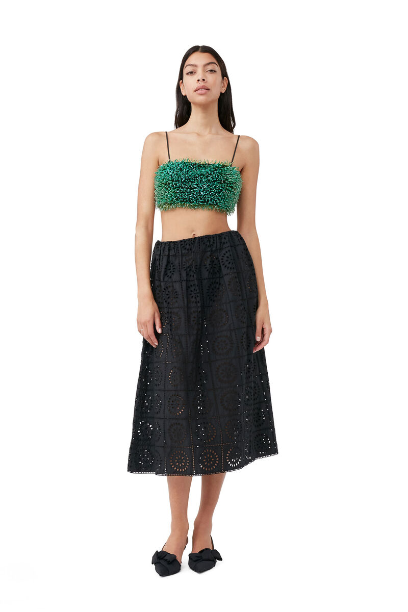 Broderie Anglaise Skirt, Cotton, in colour Black - 4 - GANNI