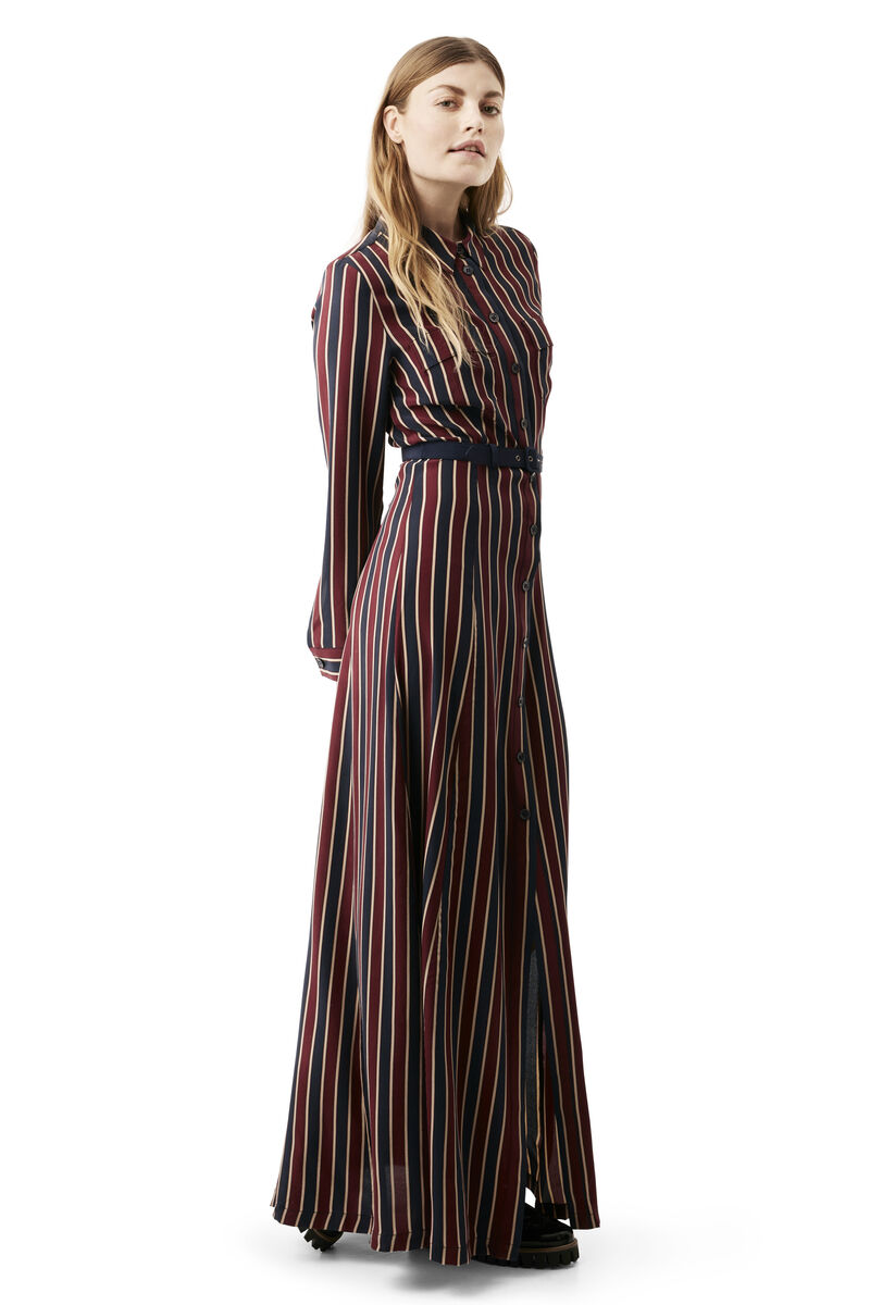 Donaldson Silk Maxi Dress, in colour Cabernet Stripe - 1 - GANNI