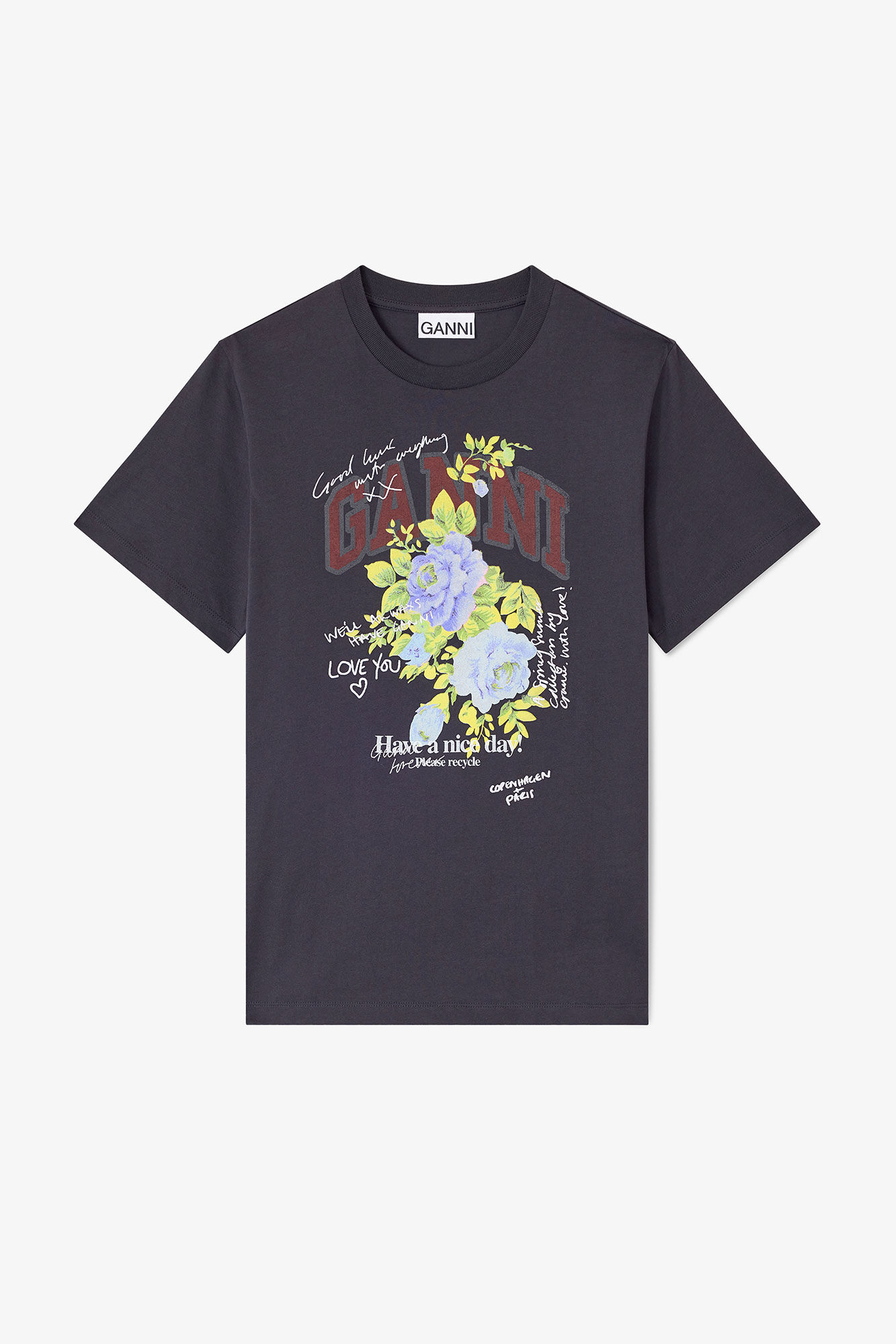 Black Rose T-shirt, Cotton, in colour Phantom - 1 - GANNI