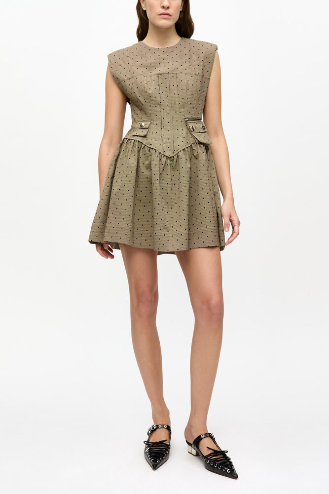 Brown Flock Suiting Corset Mini Dress, Tiger's Eye