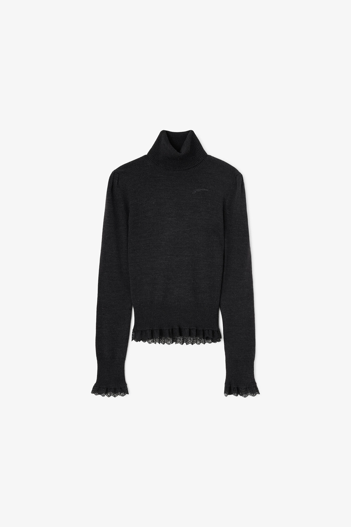 Turtleneck in Lace Merino, Merino Wool, in colour Phantom - 1 - GANNI