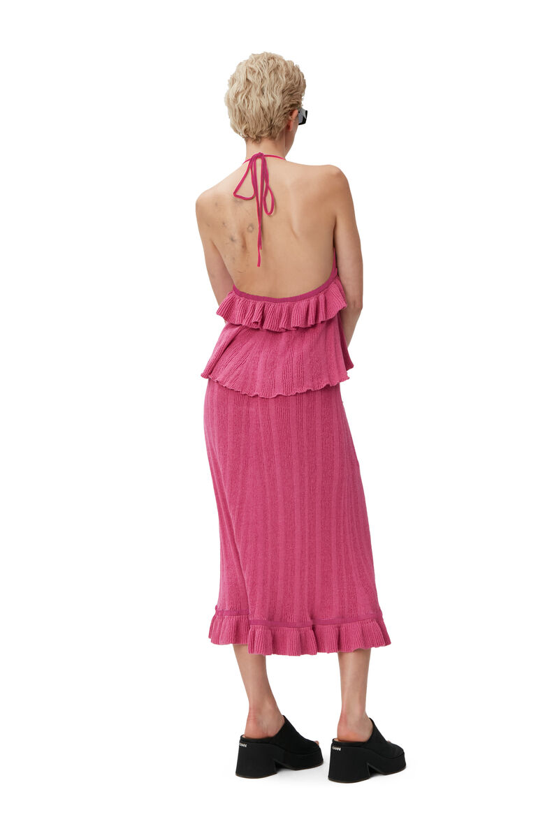 Boucle Midi Skirt, Cotton, in colour Phlox Pink - 2 - GANNI