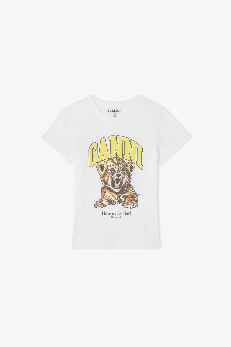Baby Fit T-shirt with Tiger, Organic Cotton, in colour Bright White - 1 - GANNI