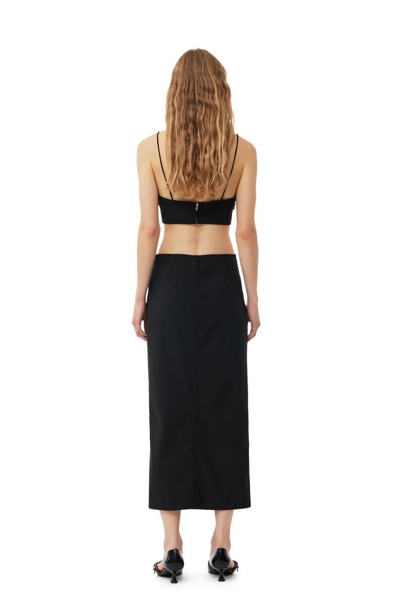 Black Drapey Melange Midi Skirt, Elastane, in colour Black - 2 - GANNI