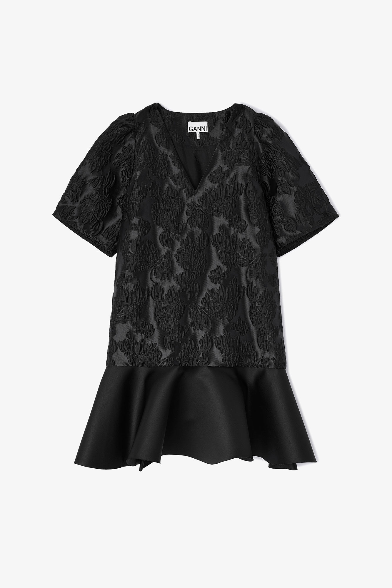 Minikjole i satin cloqu&eacute;, Recycled Polyester, in colour Black - 1 - GANNI