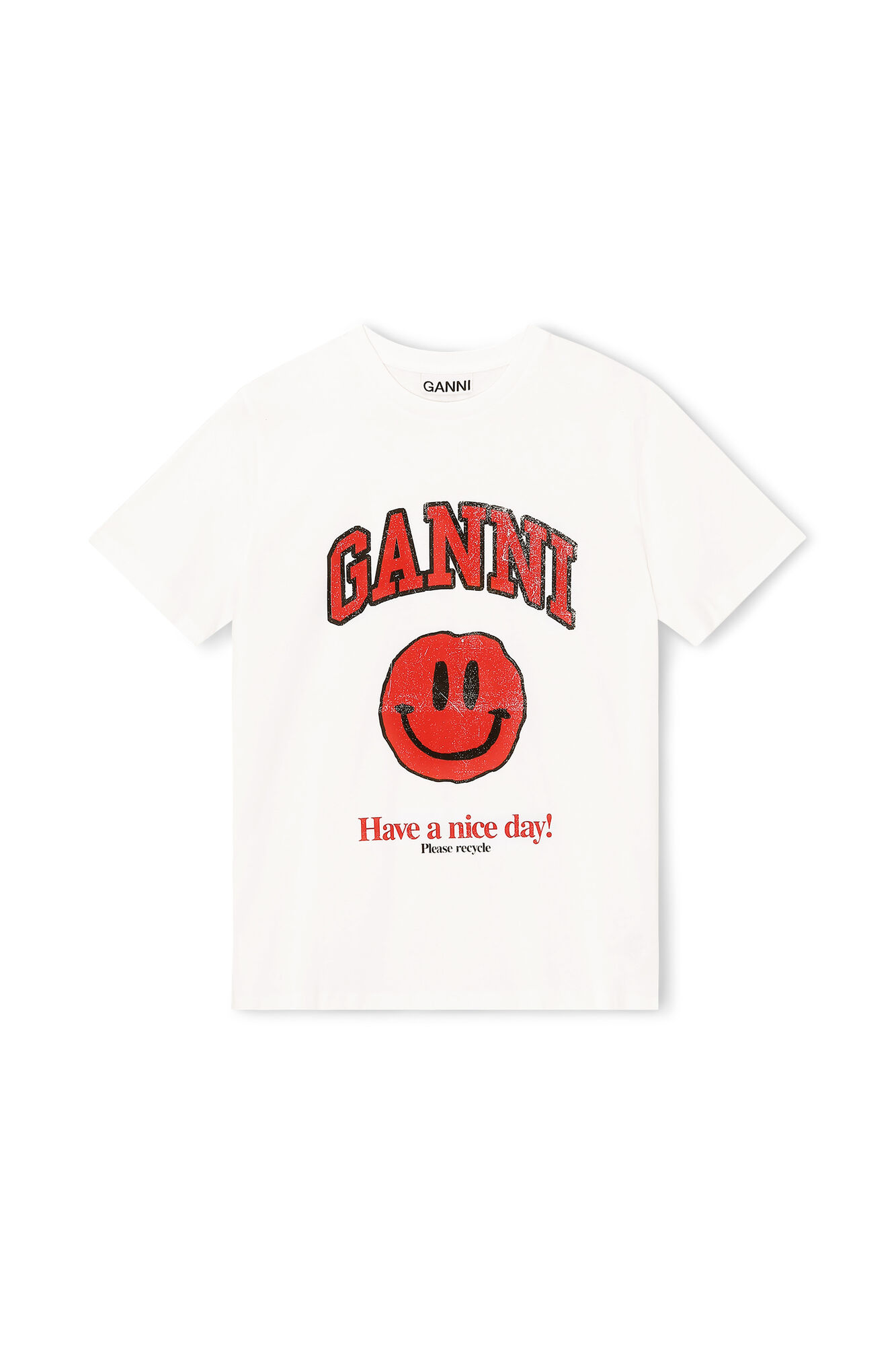 Bright White Basic Cotton Jersey T-shirt, Smiley | GANNI NO
